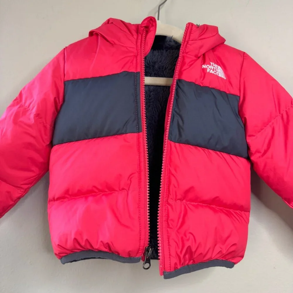 THE NORTH FACE Moondoggy Puffer Jacket Girls 12-18M Pink Gray Puffer EUC Baby - Picture 3 of 11